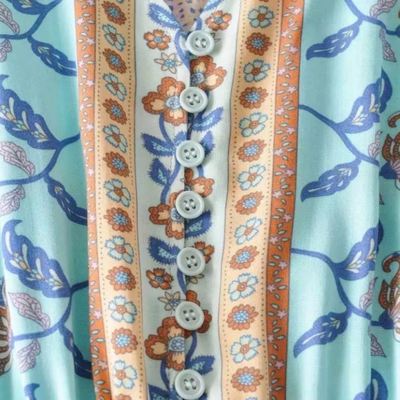 SOLD OUT Bohemian Floral Light Blue Long Sleeve Dress - Picture 6 of 13